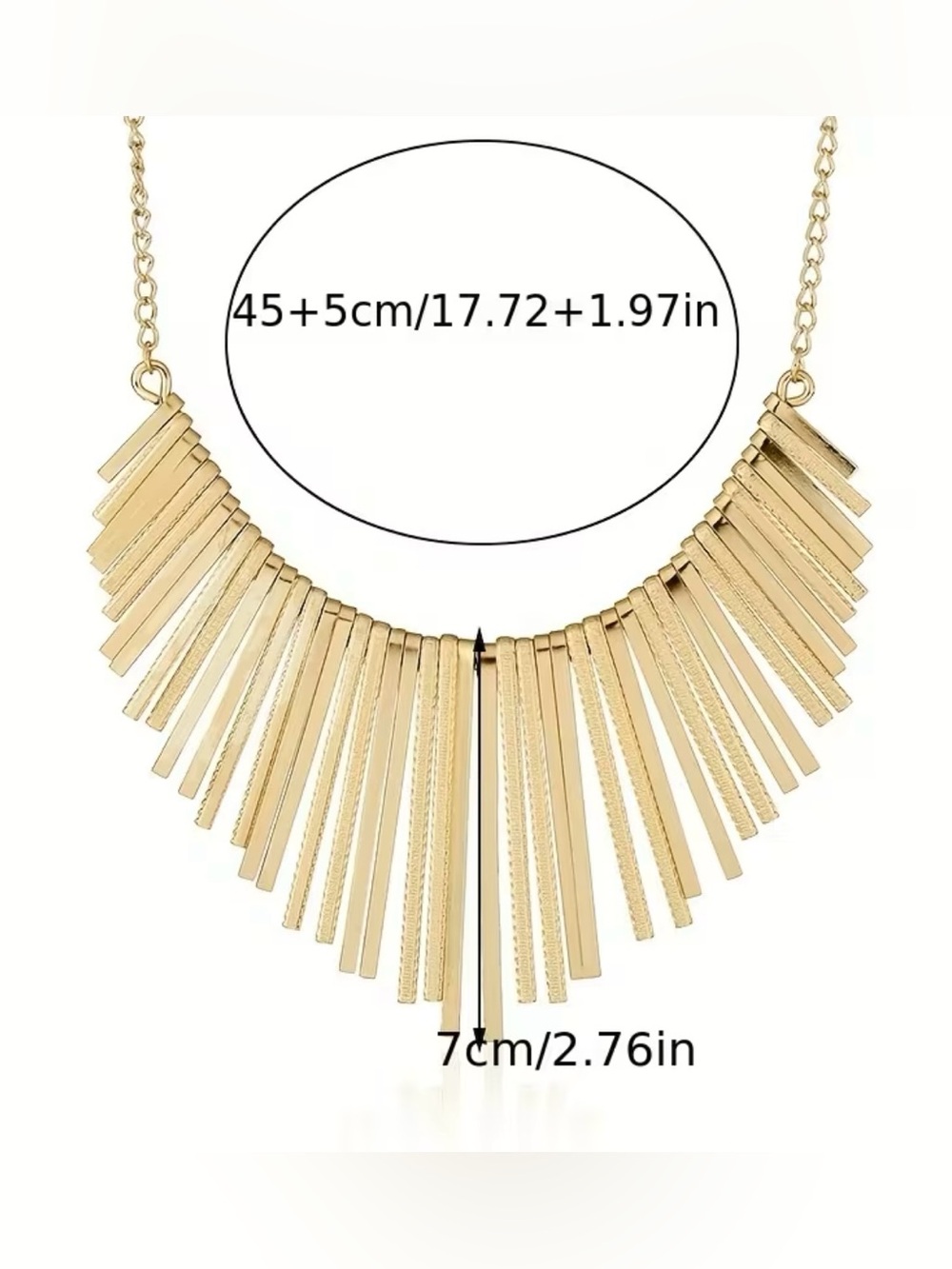 Gold Fringe Statement Necklace - Women's Jewelry. Unique Necklace - Picture 2 of 4